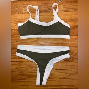 White outlined green bikini